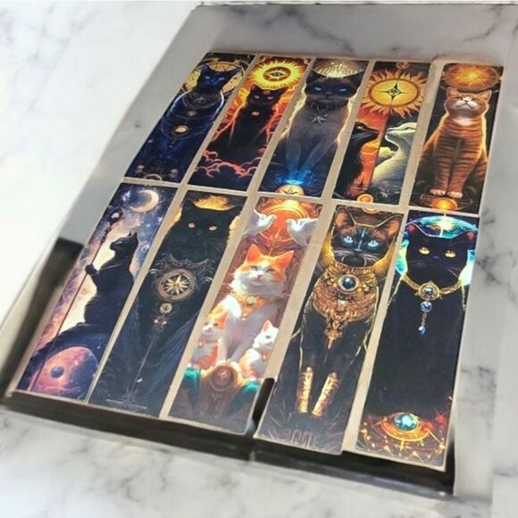 10pcs Mystical Cat Tarot Bookmarks Set Book Marker Clips Reading Black Godess - Picture 5 of 8